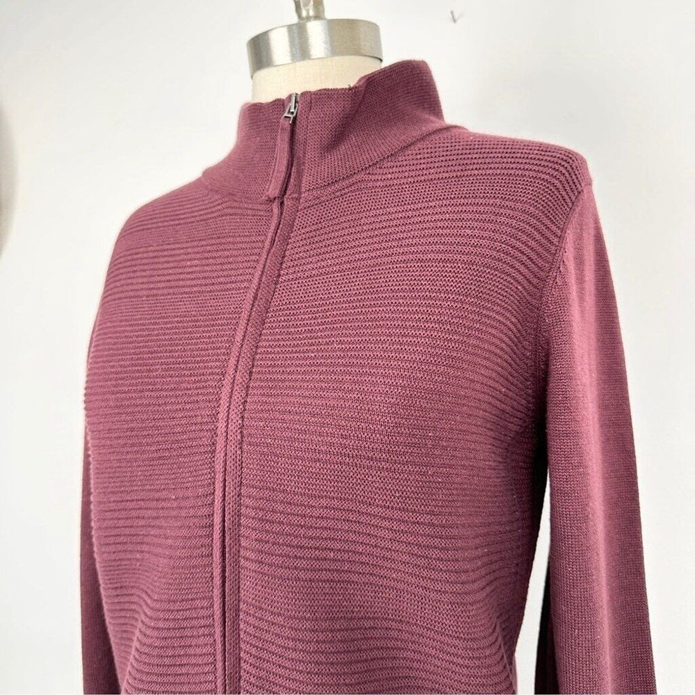 Olsen Long Sleeve Mock Neck Full Zip Ribbed Sweater Size Small Maroon Purple New - Picture 3 of 15